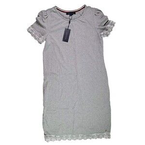 Tommy Hilfiger Grey Eyelet  T-Shirt Dress Size S NEW Cotton Stretch